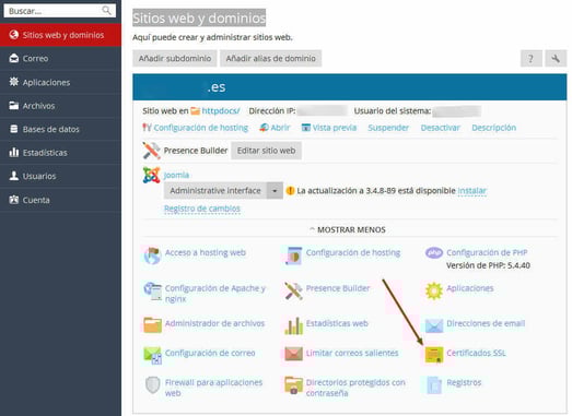 Certificado SSL en Plesk