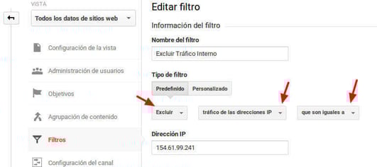 Excluir trafico interno por ip de Google Analytics