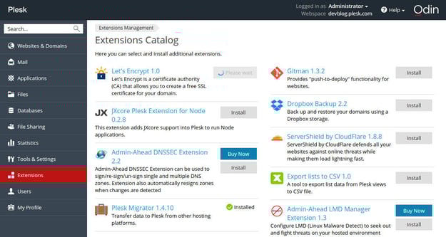 Extensión Let's Encripted en Plesk