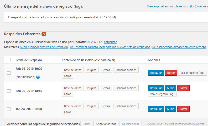 restaurar updraftplus